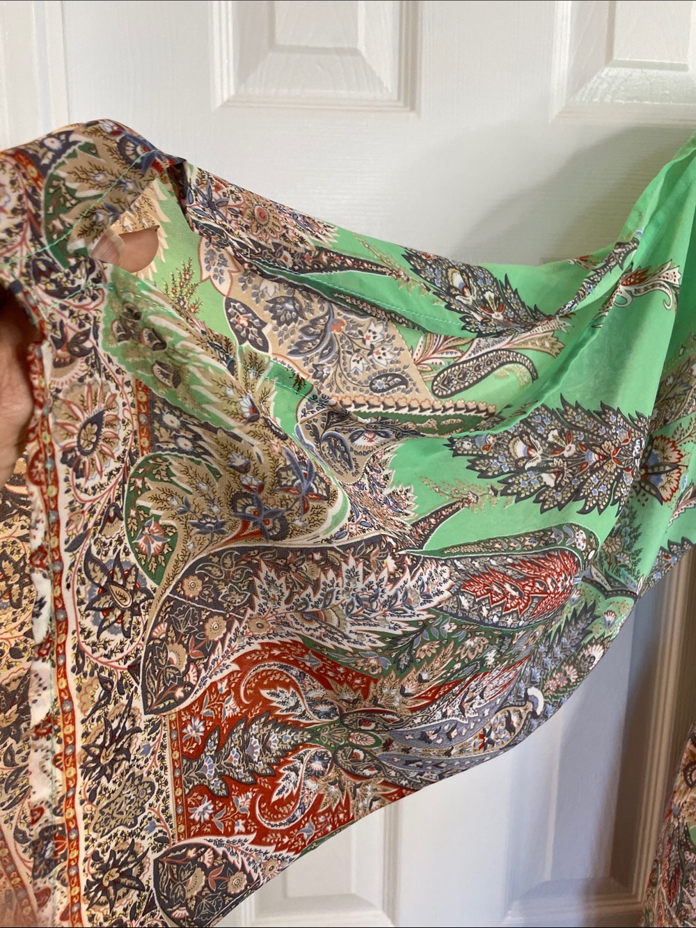 UMGEE GREEN PAISLEY LONG SLEEVE BELTED SHIFT DATE NIGHT VACATION DRESS SZ M - Picture 4 of 14